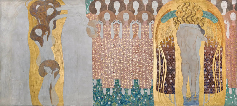 Frise Beethoven (platta 8, högra väggen): Längtan efter lycka stillas av poesin - Gustav Klimt