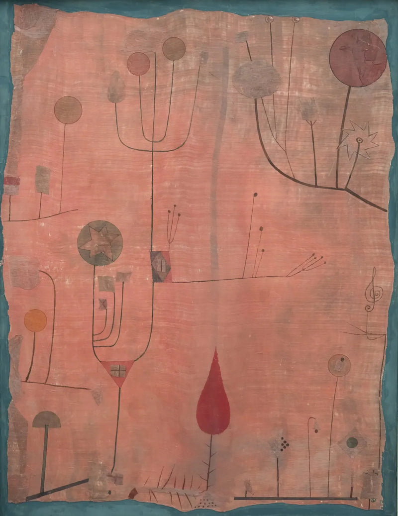 Frukter på röd bakgrund - Paul Klee