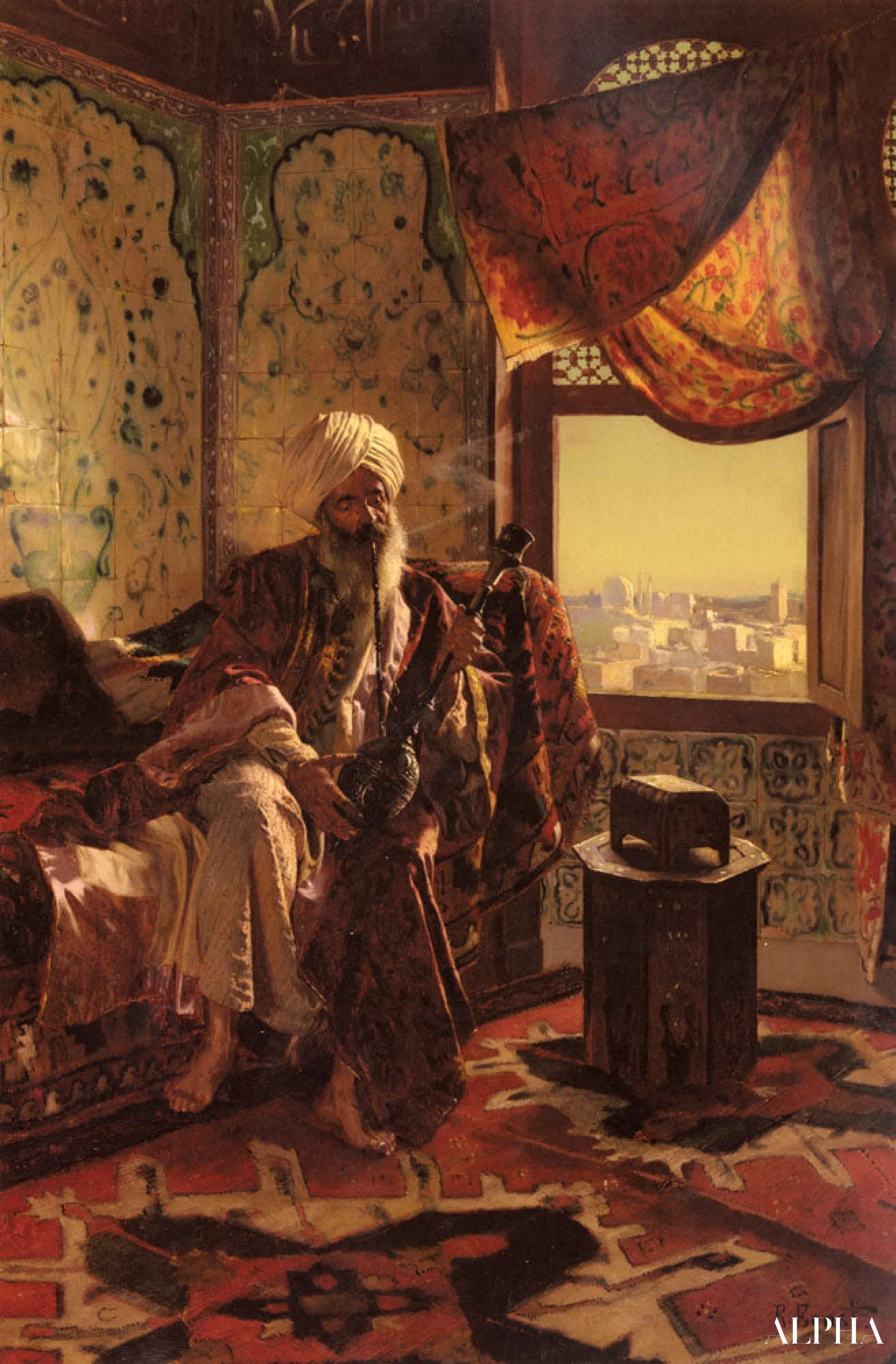 Fumer le narguilé - Rudolf Ernst - Reproductions de tableaux et peintures haut de gamme