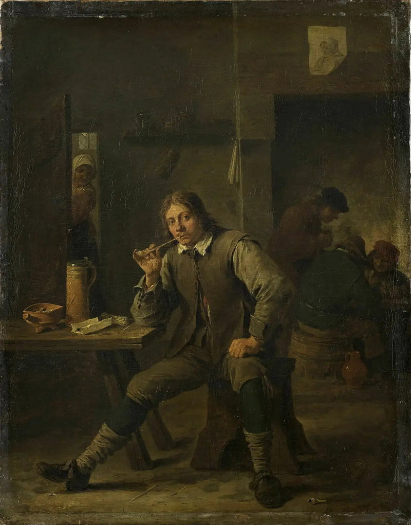 Rökare lutande mot ett bord - David Teniers den yngre
