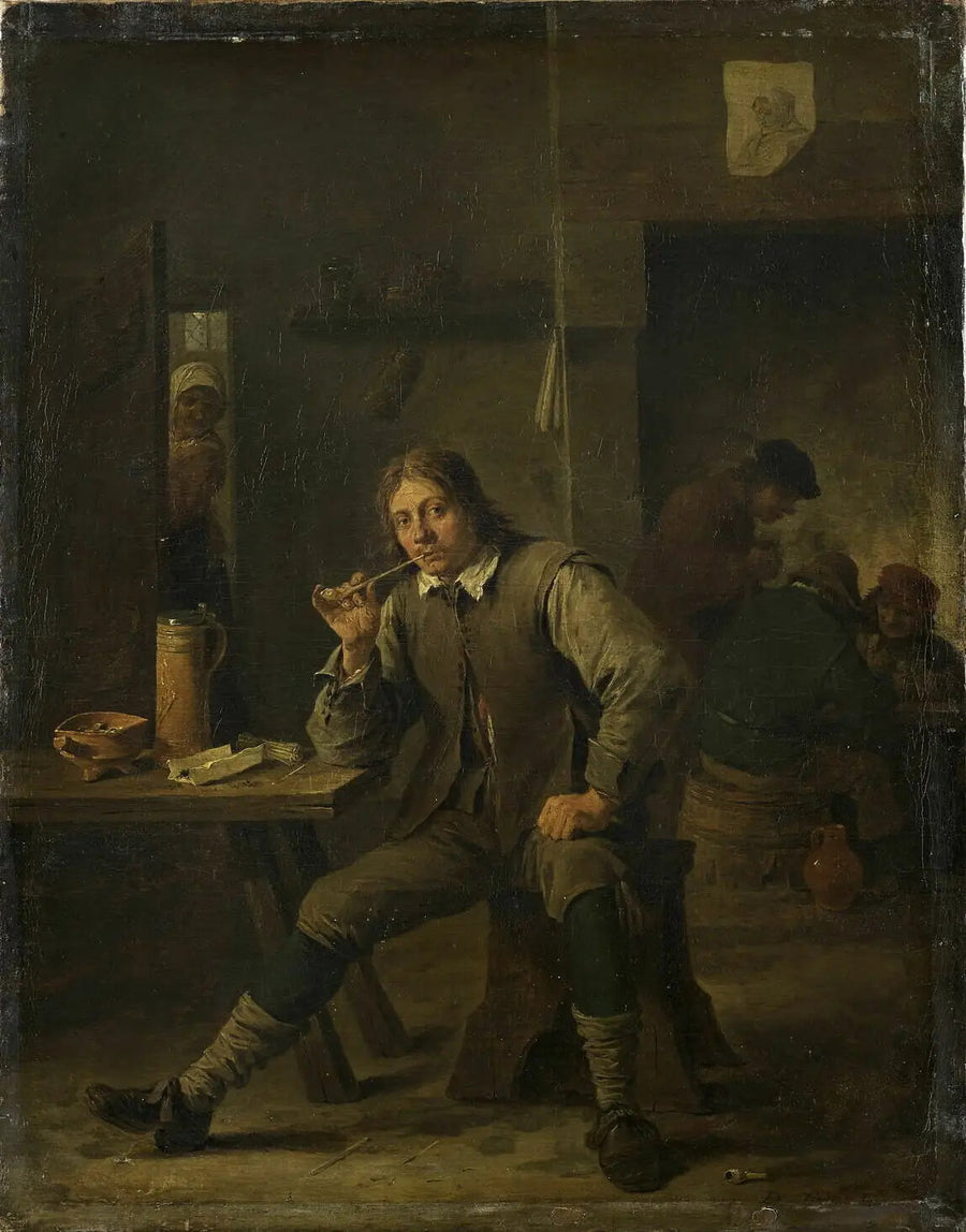 Rökare lutande mot ett bord - David Teniers den yngre