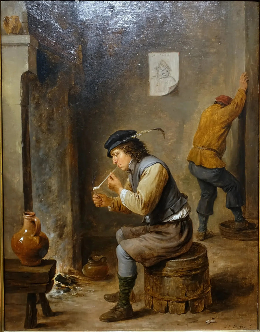 Rökare nära en öppen spis - David Teniers den yngre