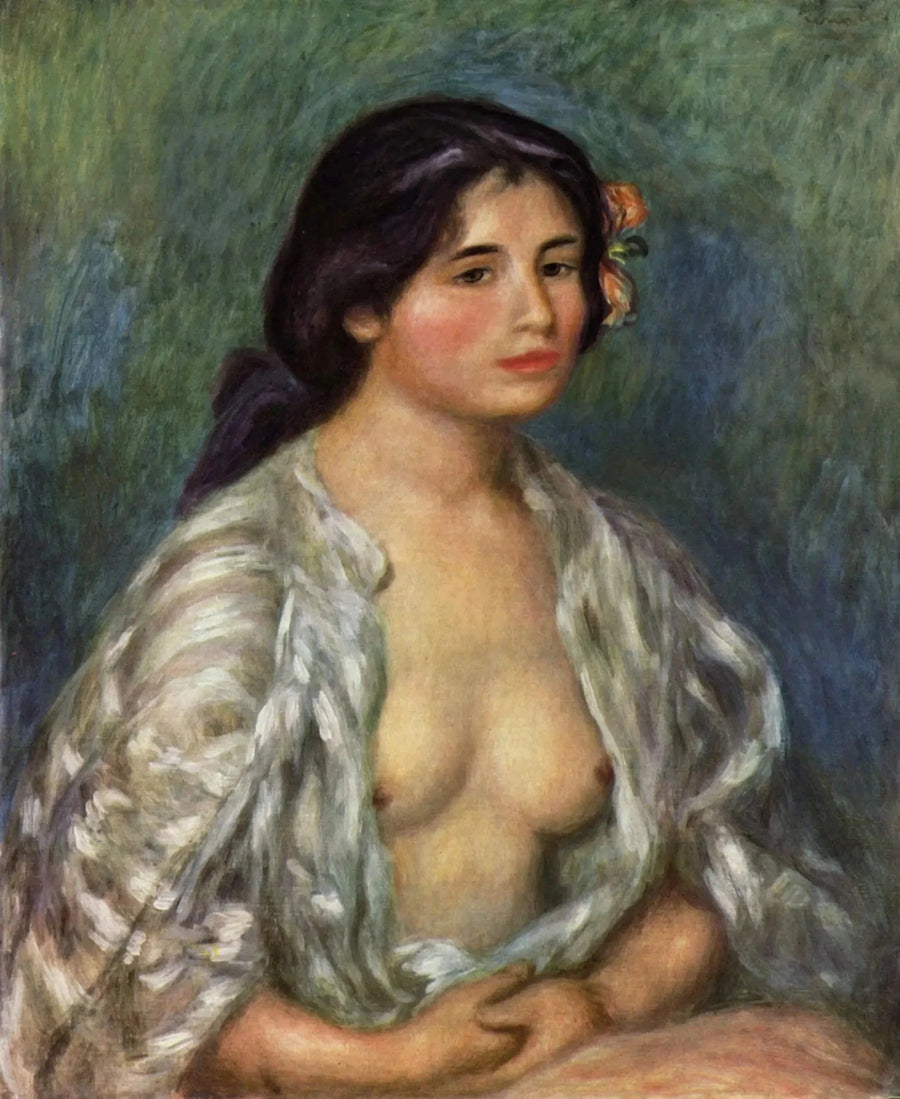 Gabrielle i den öppna skjortan - Pierre-Auguste Renoir