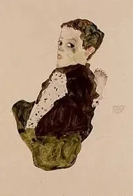 Pojke som sitter (Sitzender Knabe) - Egon Schiele
