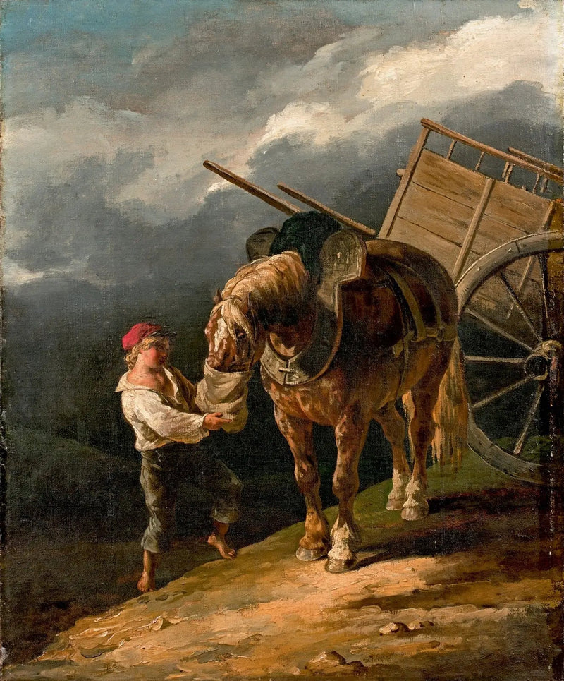 Pojke som ger havre till en avspänd häst - Théodore Géricault