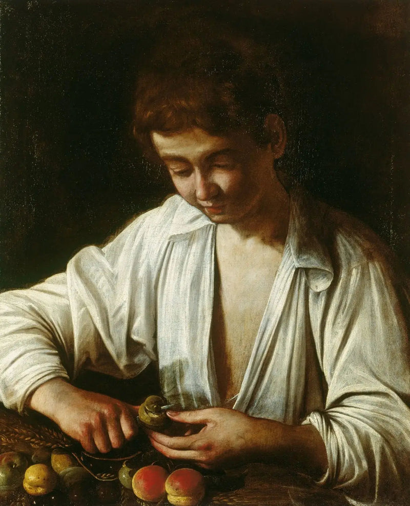 Pojke som skalar en frukt - Le Caravage