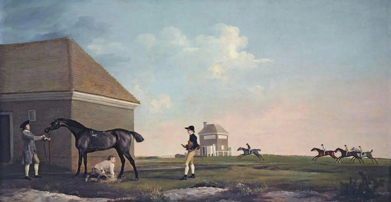 Gimcrack på Newmarket Heath, med en tränare, en stallmästare och en ryttare - George Stubbs