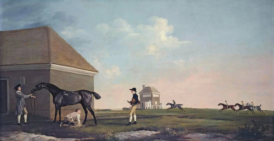 Gimcrack på Newmarket Heath, med en tränare, en stallmästare och en ryttare - George Stubbs