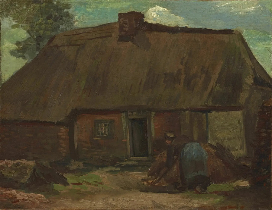 Stuga med bondkvinna som gräver - Vincent van Gogh
