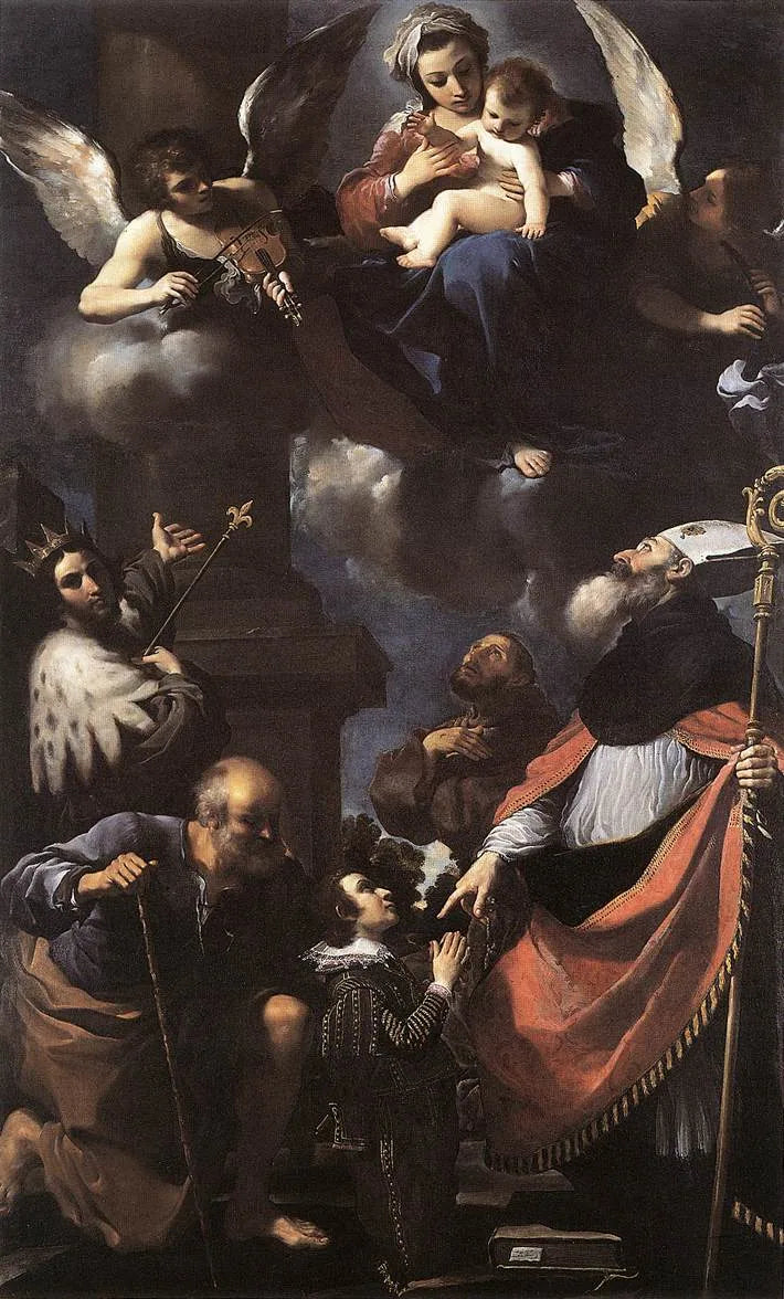 Giuseppe Gaetano Righetti[?] presenterad för Jungfrun av fyra helgon - Guercino