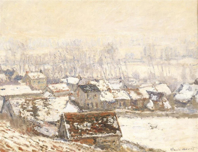 Byn Giverny under snön W1055 - Claude Monet