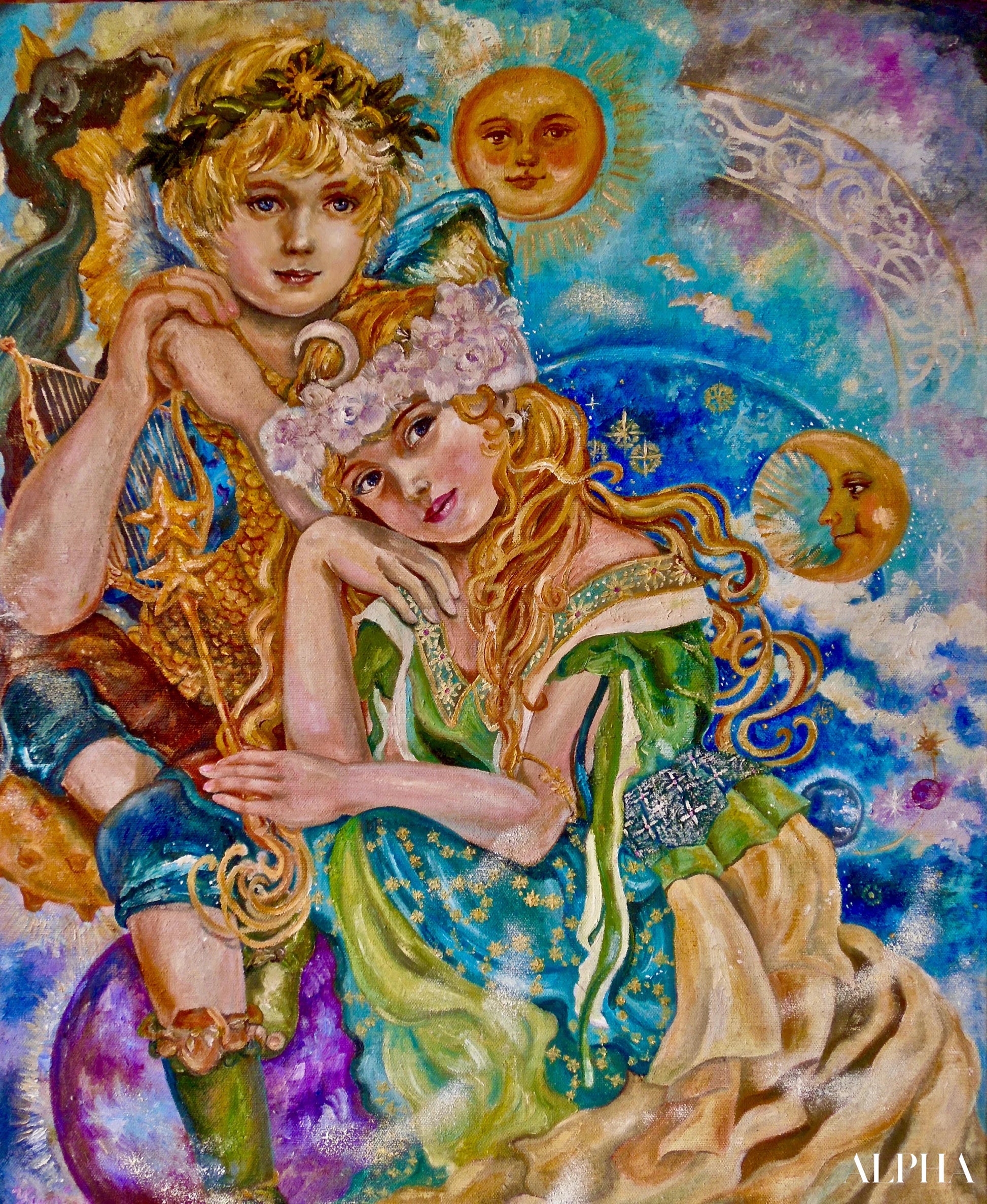 Goddess of angels and the moon - Yumi Sugai Reproductions de tableaux à la peinture à l’huile