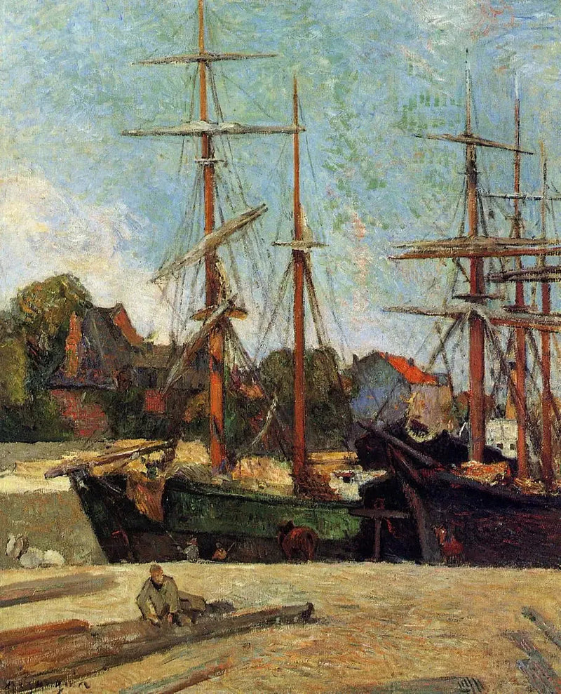 Skonare och tre-master vid kaj, eller Båtar i hamn - Paul Gauguin