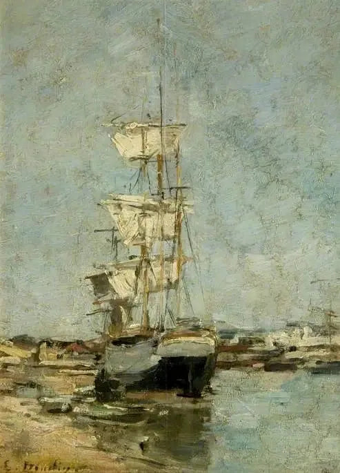 Stort segelfartyg i hamnen i Deauville - Eugène Boudin