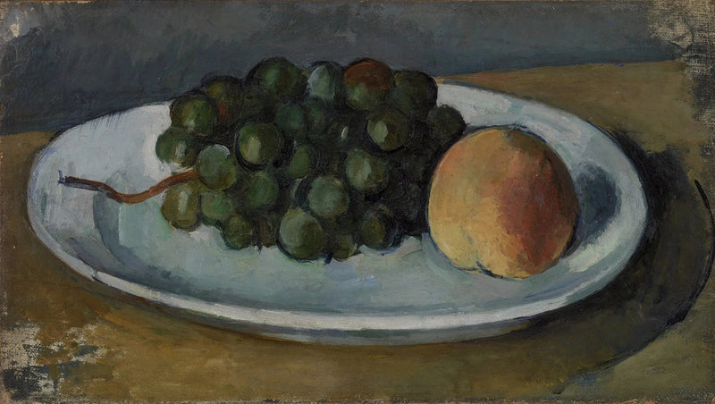 Druvklase och persika på en tallrik - Paul Cézanne