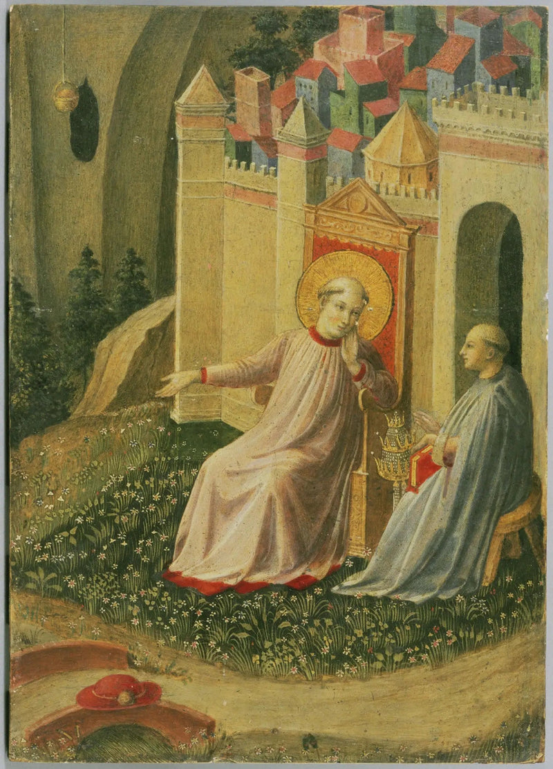 Grégoire den Store som vägrar påvestolen, utdrag ur en utskuren tavla som föreställer scener från Thebaiden - Fra Angelico