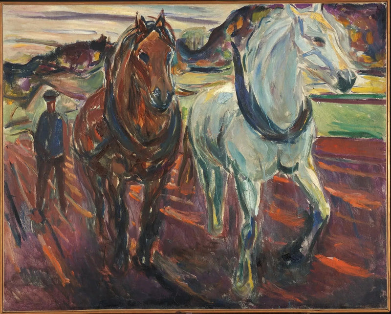 Grupp av draghästar - Edvard Munch
