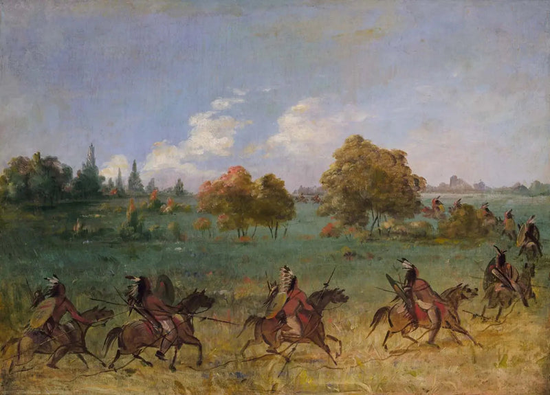 Comanche krigsgrupp på väg, helt utrustad - George Catlin