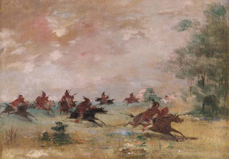 Comanche krigsgäng, ridande på vilda hästar - George Catlin