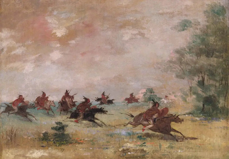 Comanche krigsgäng, ridande på vilda hästar - George Catlin