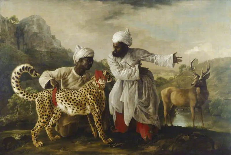 Gepard och hjort med två indianer - George Stubbs