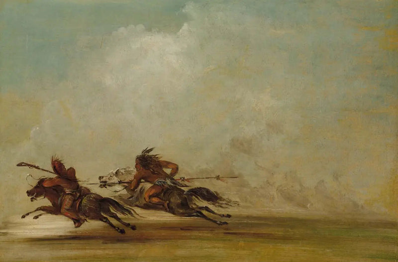 Comanche-krigare som kastar en Osage i full fart - George Catlin