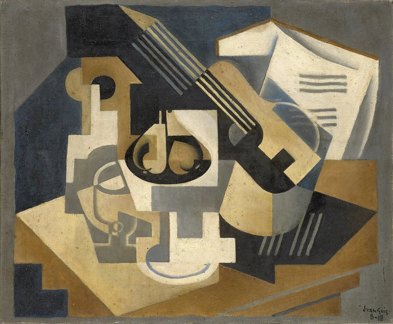 Gitarr och fruktfat på ett bord - Juan Gris