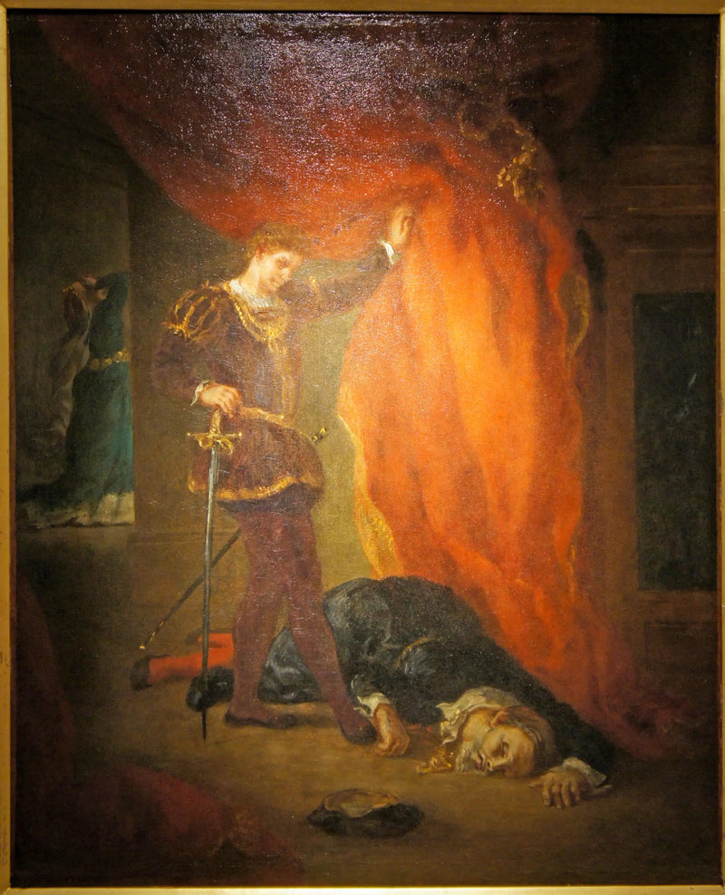 Hamlet framför Polonius kropp - Eugène Delacroix
