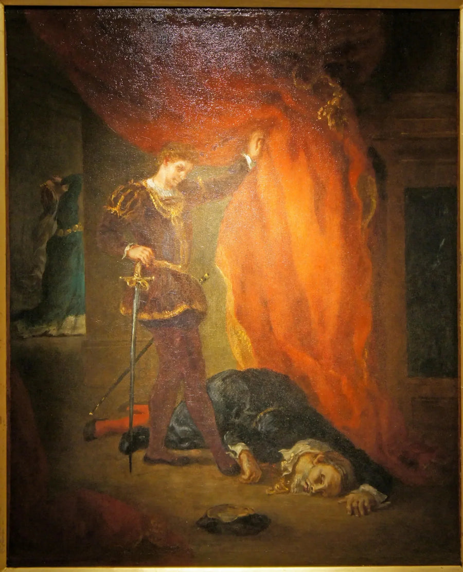 Hamlet framför Polonius kropp - Eugène Delacroix