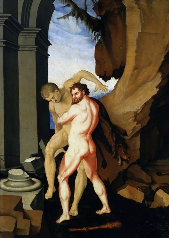 Hérakles och Antaeus. - Hans Baldung Grien
