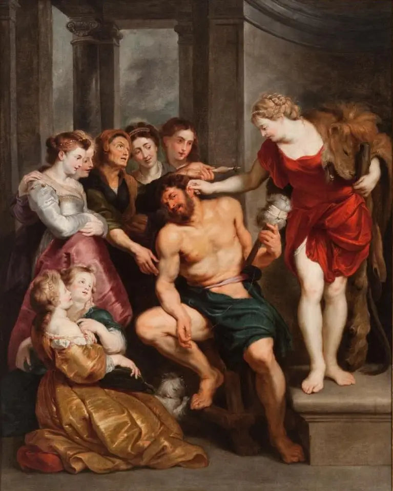 Herkules, förälskad i kärlek, blir dominerad av Omfale - Peter Paul Rubens