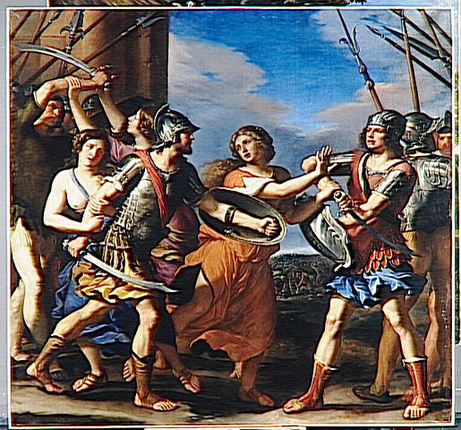 Hersilie som skiljer Romulus och Tatius - Guercino