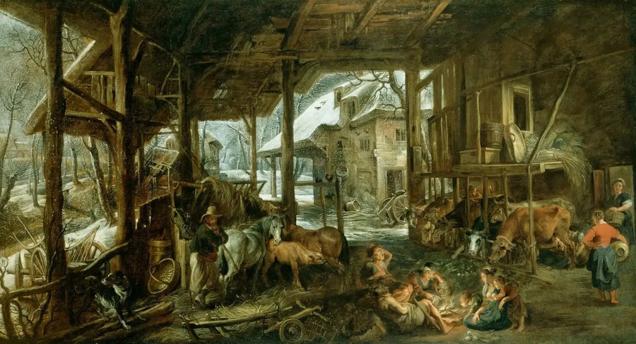 Vinter: Interiören av en lada - Peter Paul Rubens