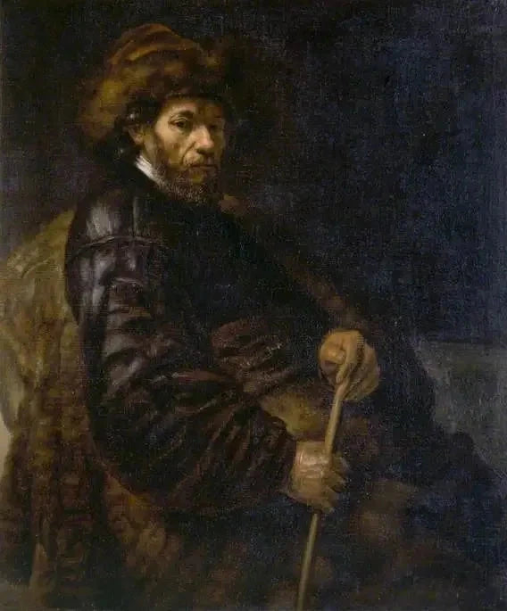 En man som sitter med en käpp - Rembrandt