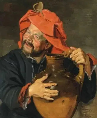 Man med en stor kruka i keramik eller en broder - Frans Hals