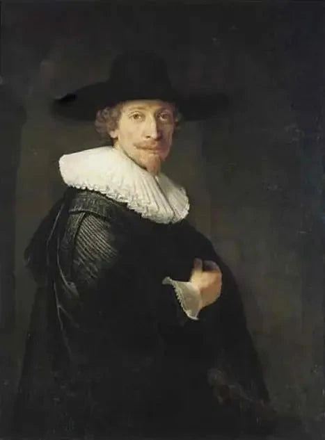 Porträtt av en man stående i dörröppningen - Rembrandt