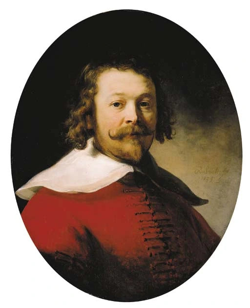 Porträtt av en man i röd dubbelknäppt jacka - Rembrandt