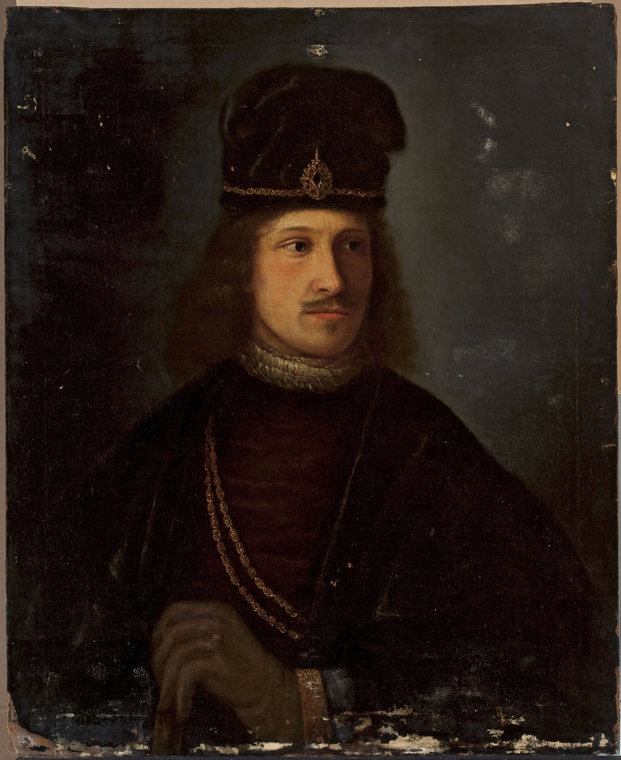 Porträtt av en man med en stor keps - Rembrandt