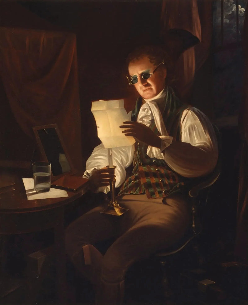 Man som läser i ljuset av ljuslyktor - Rembrandt Peale