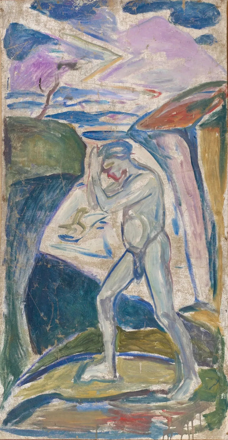 Naken man i en stenig landskap - Edvard Munch