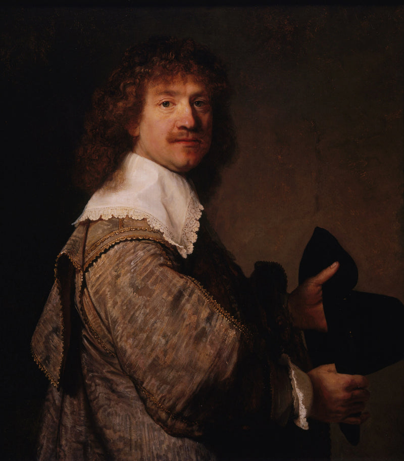 Porträtt av en man som håller en hatt - Rembrandt
