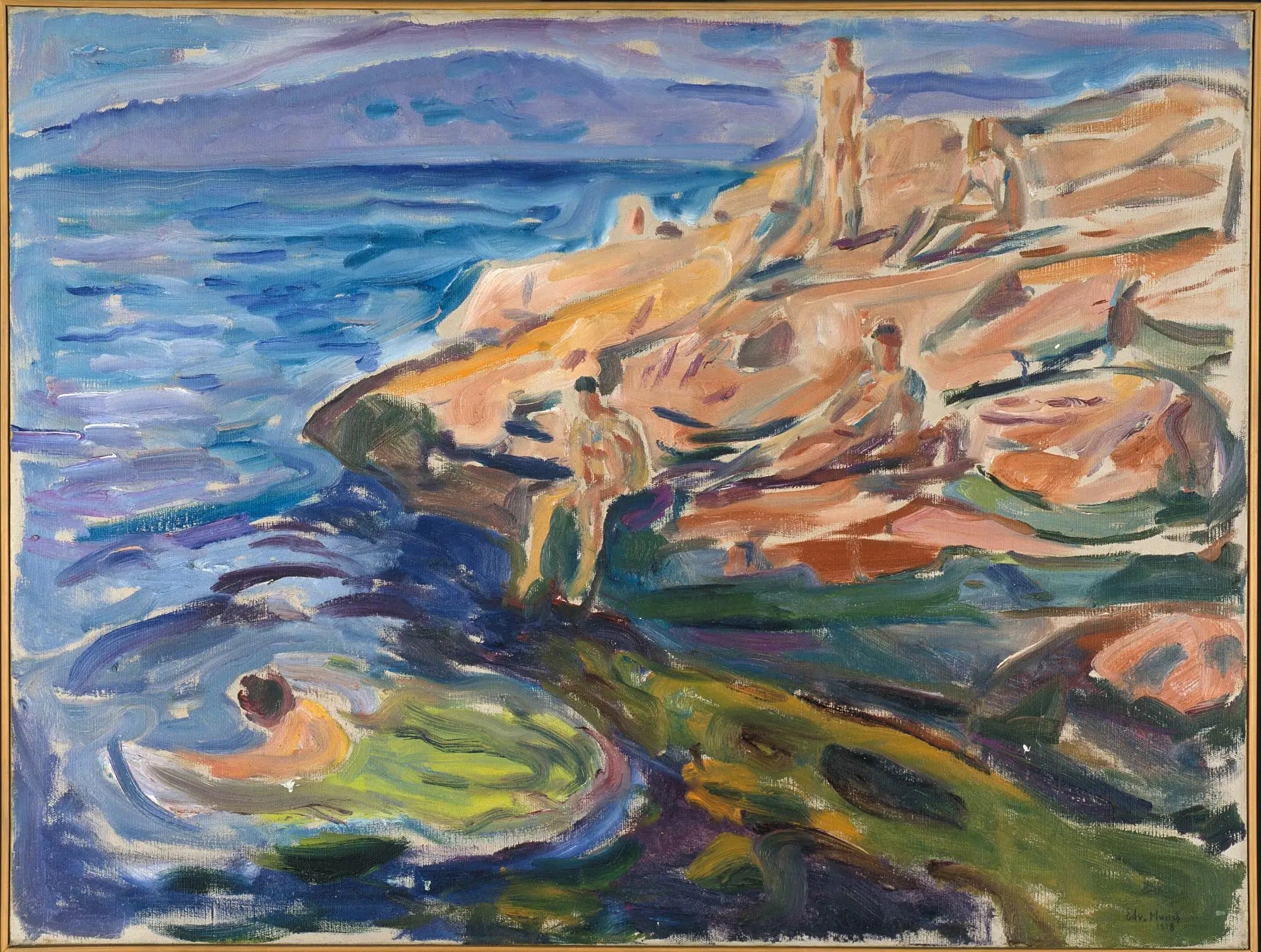 Hommes se baignant sur les rochers - Edvard Munch image 1 reproduction réalisée par Alpha Reproduction