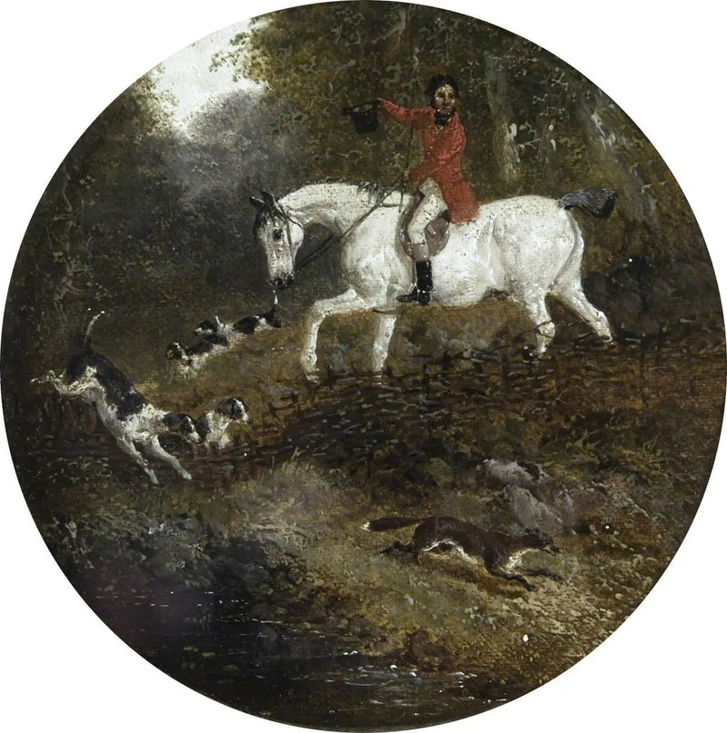 Åtta cirkulära jaktscener på räv: hundar som jagar en räv i gömman - John Frederick Herring, Sr.