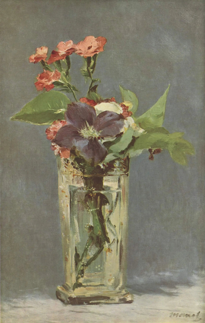 Nejlikor och klematis i en kristallvas - Édouard Manet