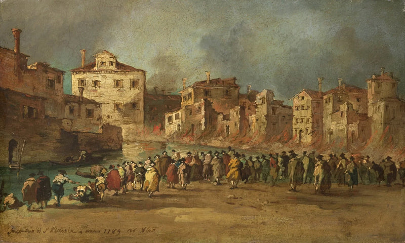 Brandbrand vid oljelagret i San Marcuola, Venedig, 28 november 1789 - Francesco Guardi
