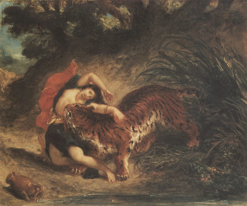 Indisk kvinna biten av en tiger - Eugène Delacroix