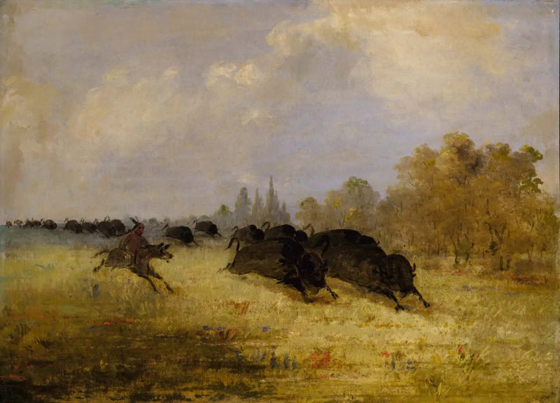 Indiens Caddo som jagar bison, Cross Timbers, Texas - George Catlin