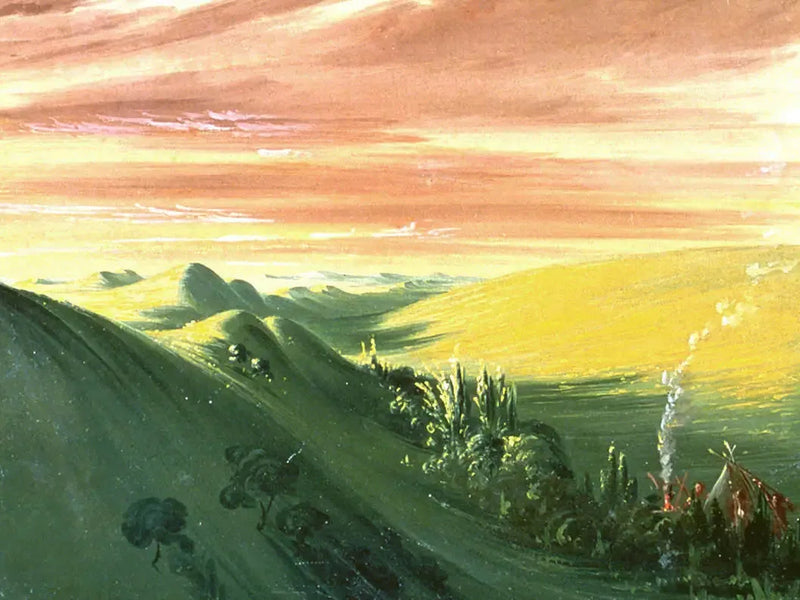 Indier som tältar vid solnedgången, Upper Missouri - George Catlin