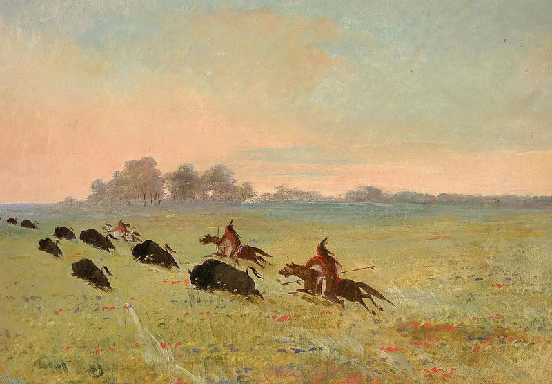 Indiens Comanche som jagar bison - George Catlin