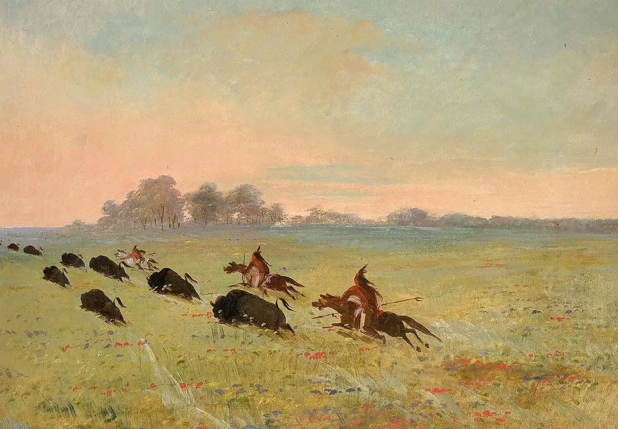 Indiens Comanche som jagar bison - George Catlin